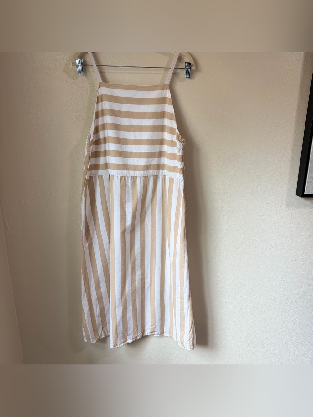 & Other Stories Striped Cotton Midi Dress Size 8 Tan White Mixed Stripe Sundress - Picture 2 of 12